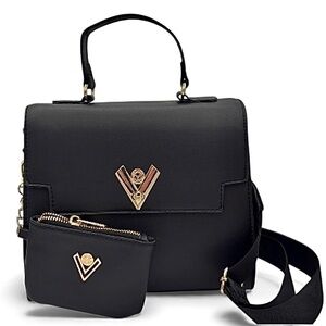 NWT VALENTINO ORLANDI Black Satchel with Matching Wallet and Crossbody Strap